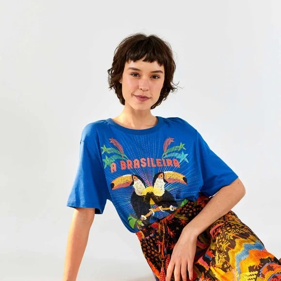 FARM Rio | Tops | Farm Rio A Brasileira Blue Women Cotton T
